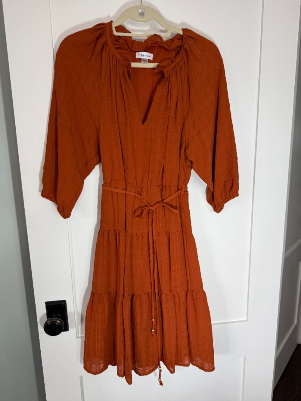 Calvin Klen Rust/Burnt Orange Tiered Dress Size 8 NWOT